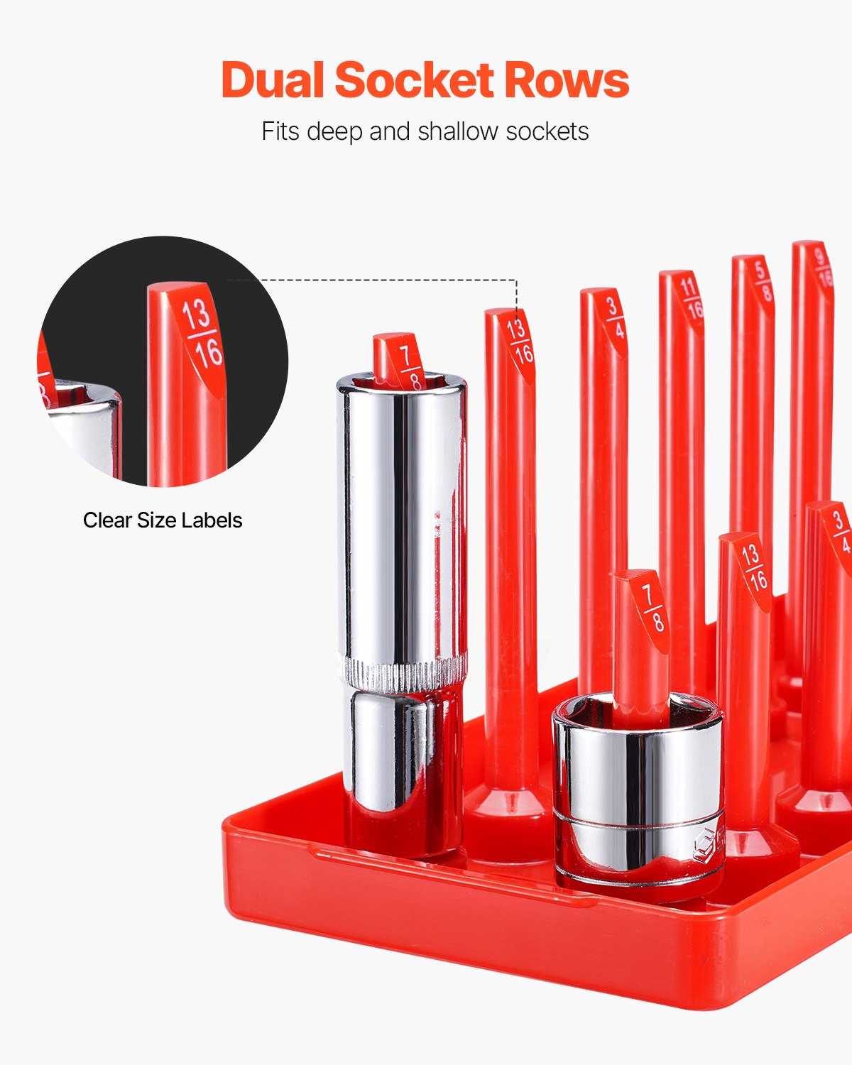 Steckschlüssel-Organizer-Set, 8-teilig, High-Rod-Steckschlüssel-Unterlegscheibe, schwarz und rot, für metrische SAE-