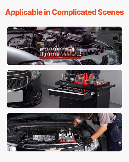 Steckschlüssel-Organizer-Set, 8-teilig, High-Rod-Steckschlüssel-Unterlegscheibe, schwarz und rot, für metrische SAE-