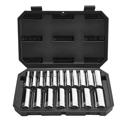 Socket Set, 18 Pieces, 1/2 inch Drive Socket Tool Set, Metric Size from 10 to 27 mm, Mechanic Tool Kit with Storage Case, Clear Markings, Chrome Plated CR-V Alloy Steel, for Automotive Repair
