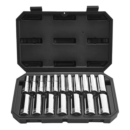 Socket Set, 18 Pieces, 1/2 inch Drive Socket Tool Set, Metric Size from 10 to 27 mm, Mechanic Tool Kit with Storage Case, Clear Markings, Chrome Plated CR-V Alloy Steel, for Automotive Repair