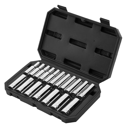 Socket Set, 18 Pieces, 1/2 inch Drive Socket Tool Set, Metric Size from 10 to 27 mm, Mechanic Tool Kit with Storage Case, Clear Markings, Chrome Plated CR-V Alloy Steel, for Automotive Repair