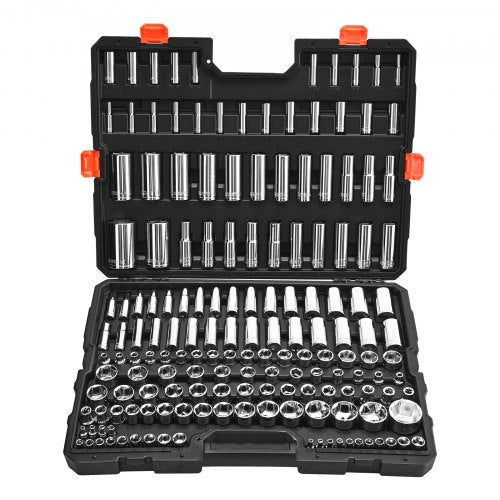 Socket Set, 163 Pieces, 3/8 & 1/4 & 1/2 inch Drive Socket Tool Set, SAE and Metric, Deep and Standard, Mechanic Tool Kit with Storage Case, Chrome Plated CR-V Alloy Steel, for Automotive Repair
