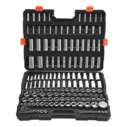 Socket Set, 163 Pieces, 3/8 & 1/4 & 1/2 inch Drive Socket Tool Set, SAE and Metric, Deep and Standard, Mechanic Tool Kit with Storage Case, Chrome Plated CR-V Alloy Steel, for Automotive Repair
