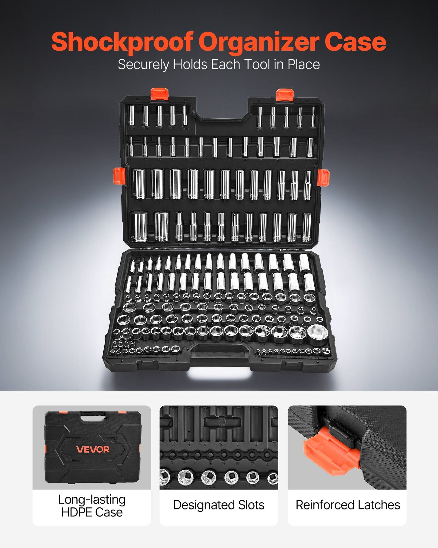 Socket Set, 163 Pieces, 3/8 & 1/4 & 1/2 inch Drive Socket Tool Set, SAE and Metric, Deep and Standard, Mechanic Tool Kit with Storage Case, Chrome Plated CR-V Alloy Steel, for Automotive Repair