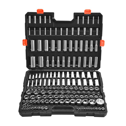 Socket Set, 163 Pieces, 3/8 & 1/4 & 1/2 inch Drive Socket Tool Set, SAE and Metric, Deep and Standard, Mechanic Tool Kit with Storage Case, Chrome Plated CR-V Alloy Steel, for Automotive Repair