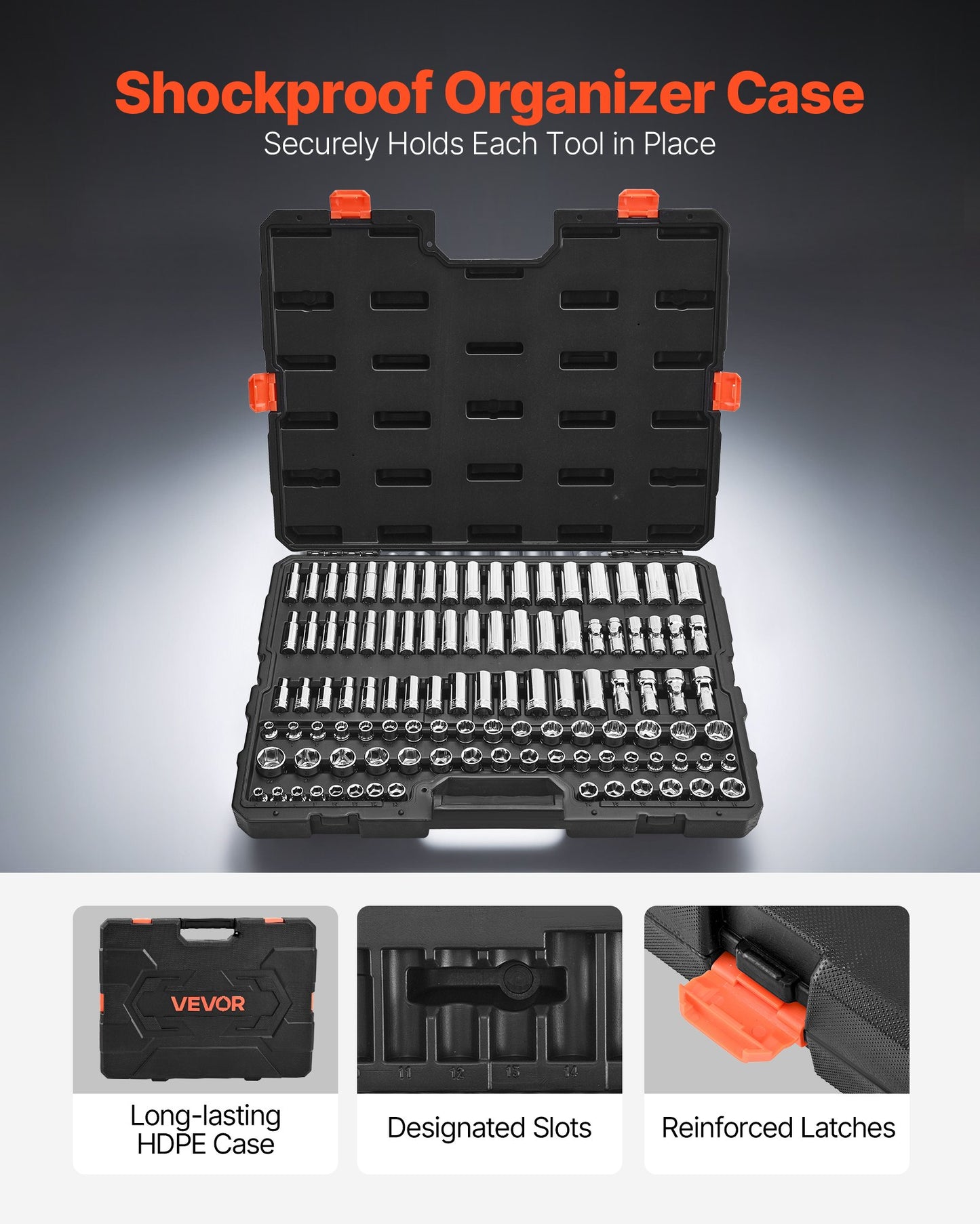 Socket Set, 104 Pieces, 3/8 inch Drive Socket Tool Set, Metric Size from 6 to 24 mm, Deep and Standard, Mechanic Tool Kit with Storage Case, Chrome Plated CR-V Alloy Steel, for Automotive Repair