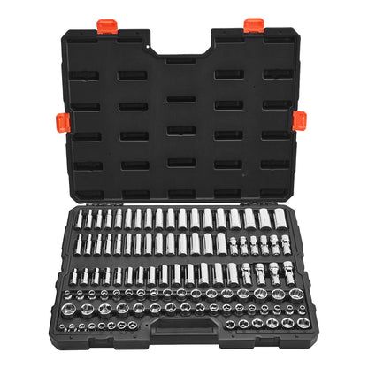 Socket Set, 104 Pieces, 3/8 inch Drive Socket Tool Set, Metric Size from 6 to 24 mm, Deep and Standard, Mechanic Tool Kit with Storage Case, Chrome Plated CR-V Alloy Steel, for Automotive Repair