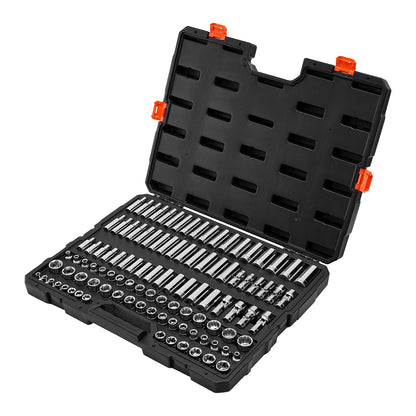 Socket Set, 104 Pieces, 3/8 inch Drive Socket Tool Set, Metric Size from 6 to 24 mm, Deep and Standard, Mechanic Tool Kit with Storage Case, Chrome Plated CR-V Alloy Steel, for Automotive Repair