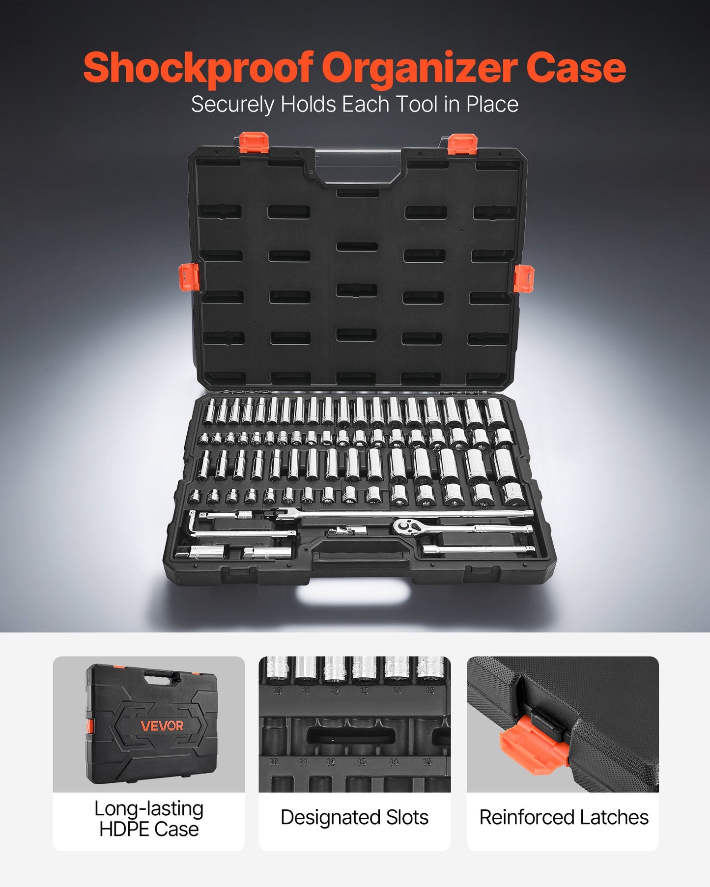 Socket Set, 76 Pieces, 3/8 inch Drive Socket and Ratchet Set, SAE and Metric, Deep and Shallow, Mechanic Tool Kit with Accessories and Storage Case, CR-V Alloy Steel, for Automotive Repair