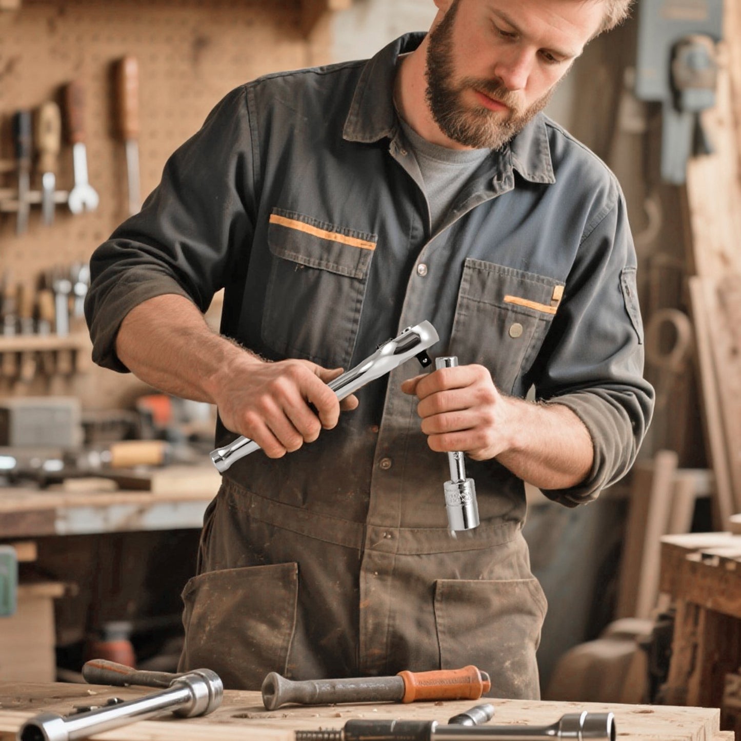 Socket Set, 27 Pieces, 1/4 inch Drive Socket and Ratchet Set, SAE and Metric, Mechanic Tool Kit with Ratchet Wrench, Extension Bar and Storage Case, CR-V Alloy Steel, for Automotive Repair