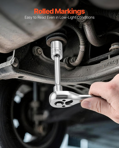 Socket Set, 39 Pieces, 3/8 & 1/4 inch Drive Socket and Ratchet Set, SAE and Metric Size, Mechanic Tool Kit with Ratchet Wrench, Accessories, Storage Case, CR-V Alloy Steel, for Automotive Repair