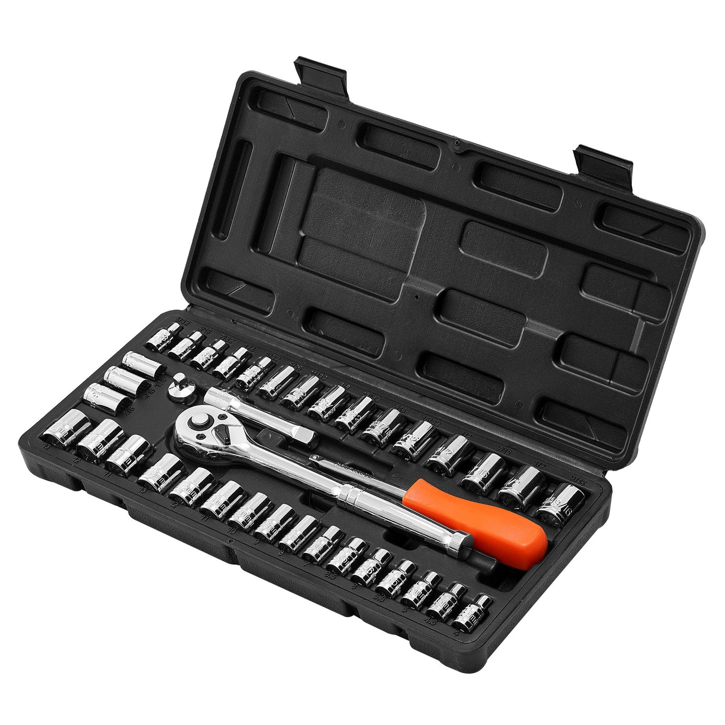 Socket Set, 39 Pieces, 3/8 & 1/4 inch Drive Socket and Ratchet Set, SAE and Metric Size, Mechanic Tool Kit with Ratchet Wrench, Accessories, Storage Case, CR-V Alloy Steel, for Automotive Repair