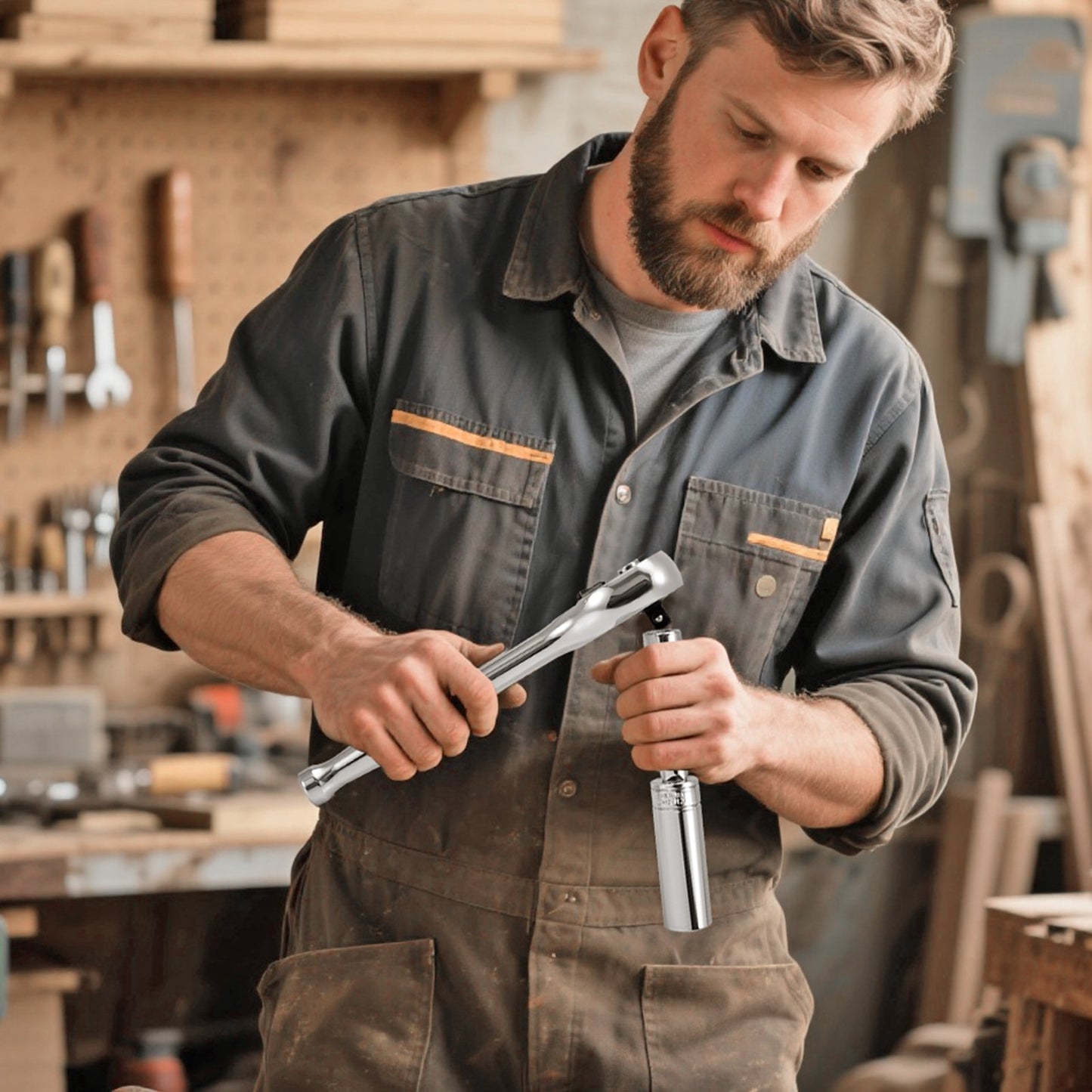 Socket Set, 44 Pieces, 3/8 inch Drive Socket and Ratchet Set, SAE and Metric, Deep and Shallow, Mechanic Tool Kit with Accessories and Storage Case, CR-V Alloy Steel, for Automotive Repair