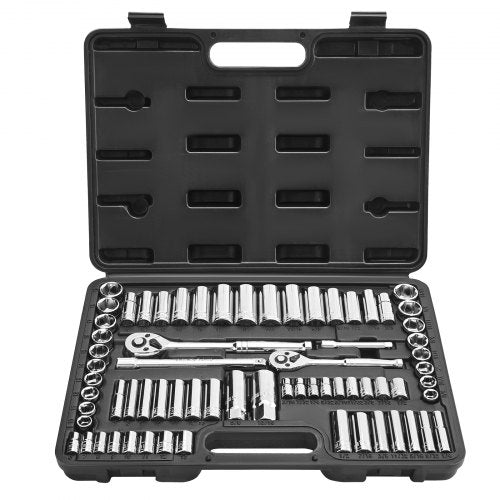 Socket Set, 69 Pieces, 3/8 & 1/4 inch Drive Socket and Ratchet Set, SAE and Metric, Deep and Standard, Mechanic Tool Kit with Accessories and Storage Case, CR-V Alloy Steel, for Auto Repair