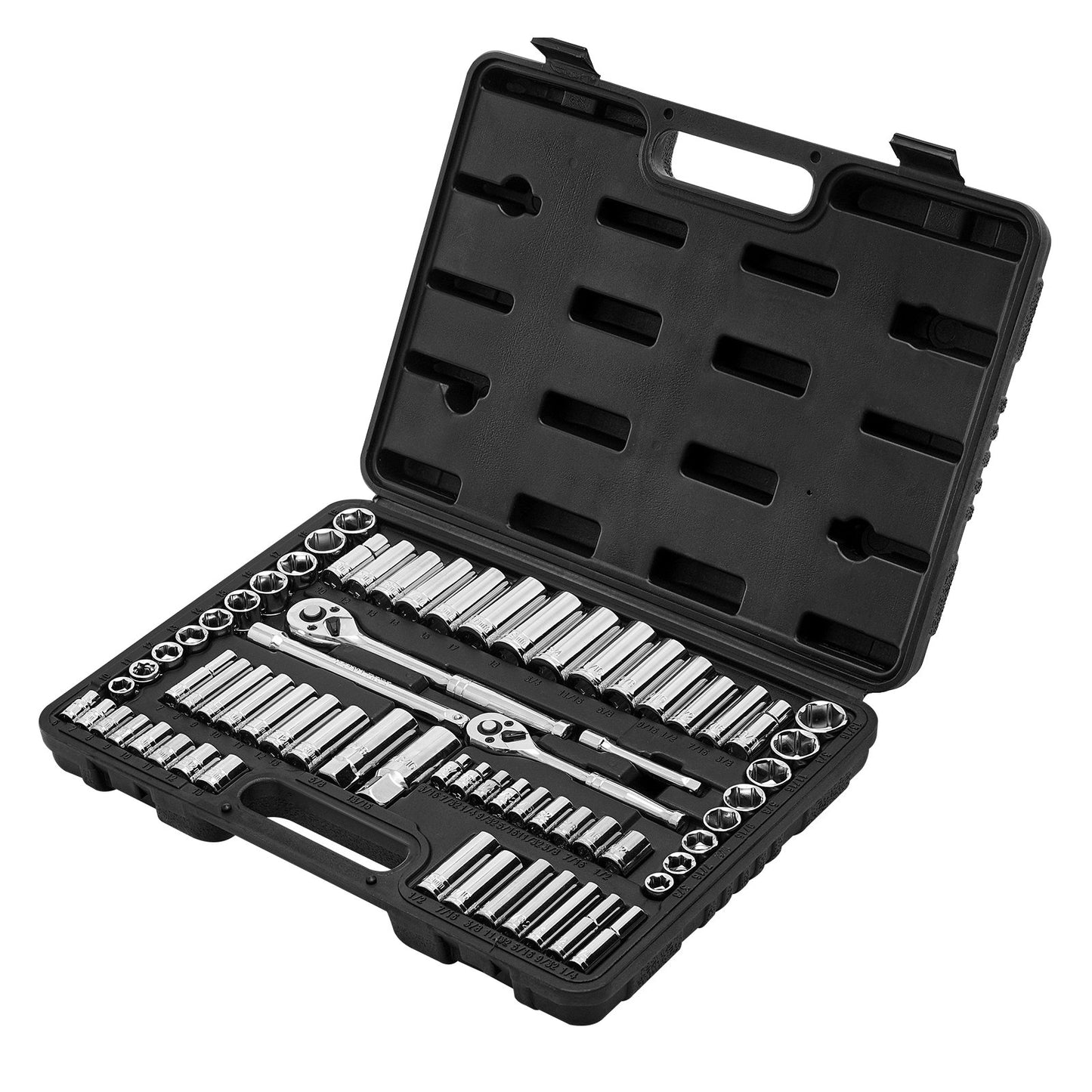 Socket Set, 69 Pieces, 3/8 & 1/4 inch Drive Socket and Ratchet Set, SAE and Metric, Deep and Standard, Mechanic Tool Kit with Accessories and Storage Case, CR-V Alloy Steel, for Auto Repair