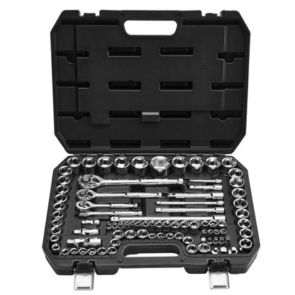 Socket Set, 86 Pieces, 3/8 & 1/4 & 1/2 inch Drive Socket and Ratchet Set, SAE and Metric, Mechanic Tool Kit with Ratchet Wrench, Accessories and Storage Case, CR-V Alloy Steel, for Auto Repair