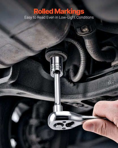 Socket Set, 86 Pieces, 3/8 & 1/4 & 1/2 inch Drive Socket and Ratchet Set, SAE and Metric, Mechanic Tool Kit with Ratchet Wrench, Accessories and Storage Case, CR-V Alloy Steel, for Auto Repair