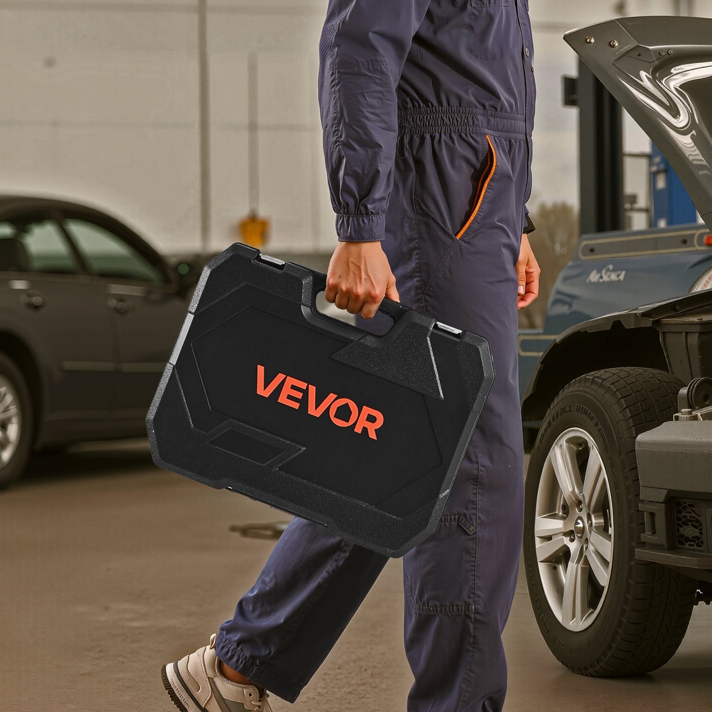 Socket Set, 86 Pieces, 3/8 & 1/4 & 1/2 inch Drive Socket and Ratchet Set, SAE and Metric, Mechanic Tool Kit with Ratchet Wrench, Accessories and Storage Case, CR-V Alloy Steel, for Auto Repair