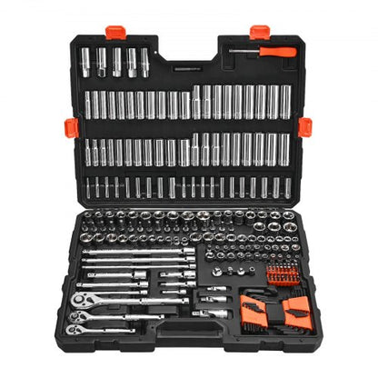 Socket Set, 225 Pieces, 3/8 & 1/4 & 1/2 inch Drive Socket and Ratchet Set, SAE and Metric, Deep and Shallow, Mechanic Tool Kit with Bits, Accessories, Storage Case, CR-V Alloy Steel, for Repair