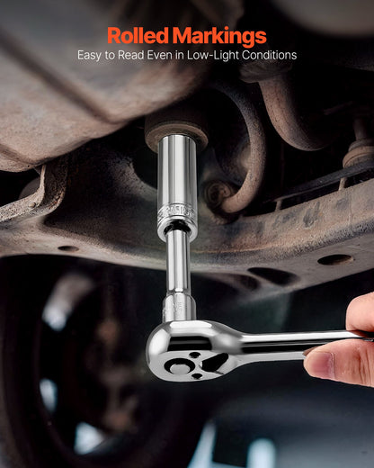 Socket Set, 225 Pieces, 3/8 & 1/4 & 1/2 inch Drive Socket and Ratchet Set, SAE and Metric, Deep and Shallow, Mechanic Tool Kit with Bits, Accessories, Storage Case, CR-V Alloy Steel, for Repair