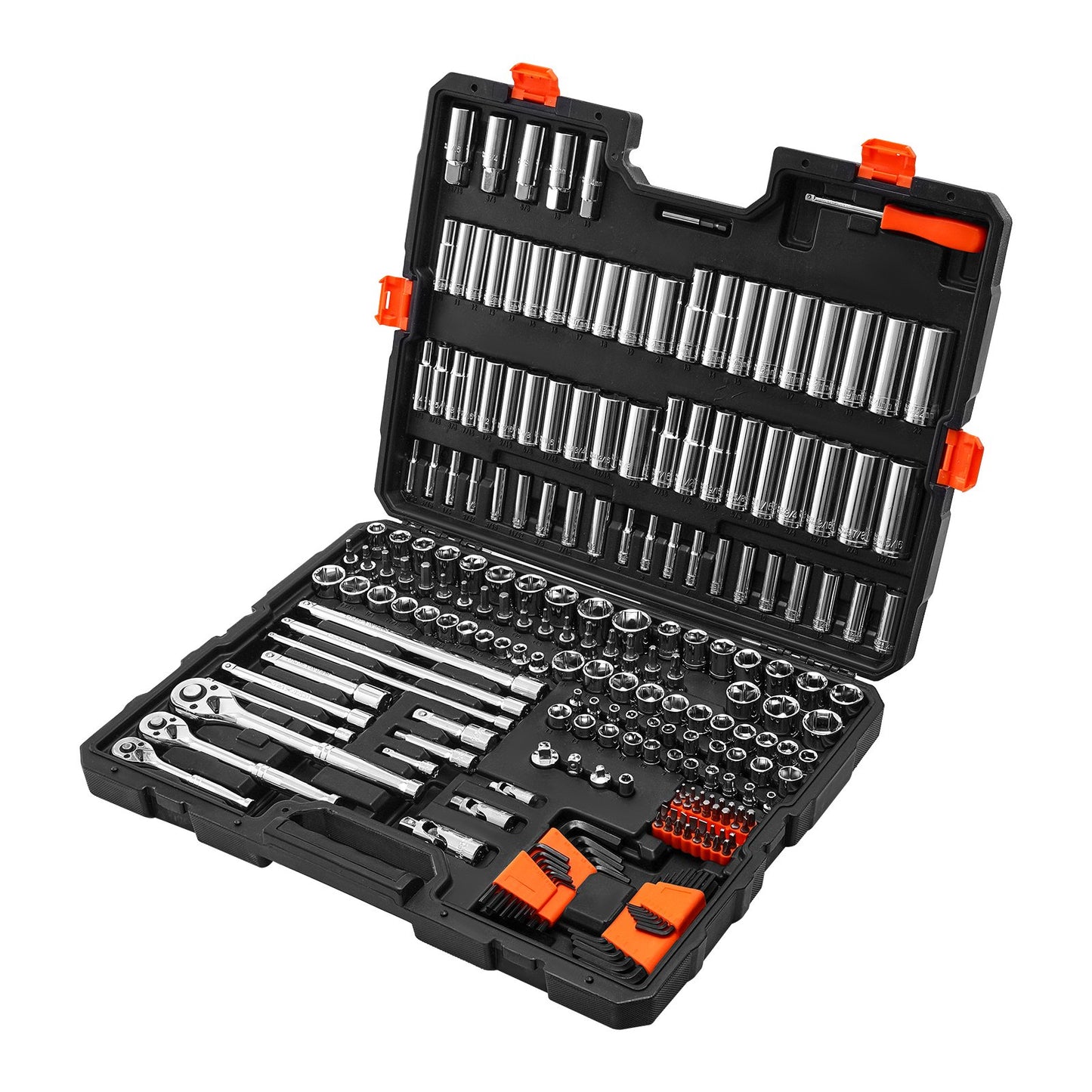Socket Set, 225 Pieces, 3/8 & 1/4 & 1/2 inch Drive Socket and Ratchet Set, SAE and Metric, Deep and Shallow, Mechanic Tool Kit with Bits, Accessories, Storage Case, CR-V Alloy Steel, for Repair