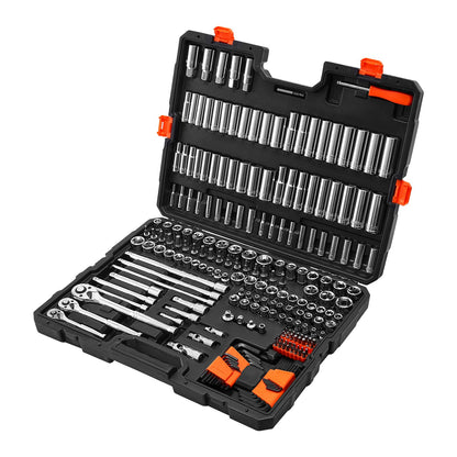 Socket Set, 225 Pieces, 3/8 & 1/4 & 1/2 inch Drive Socket and Ratchet Set, SAE and Metric, Deep and Shallow, Mechanic Tool Kit with Bits, Accessories, Storage Case, CR-V Alloy Steel, for Repair
