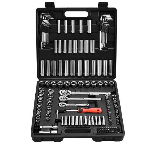 Socket Set, 149 Pieces, 3/8 & 1/4 & 1/2 inch Drive Socket and Ratchet Set, SAE and Metric, Deep and Shallow, Mechanic Tool Kit with Bits, Accessories, Storage Case, CR-V Alloy Steel, for Repair