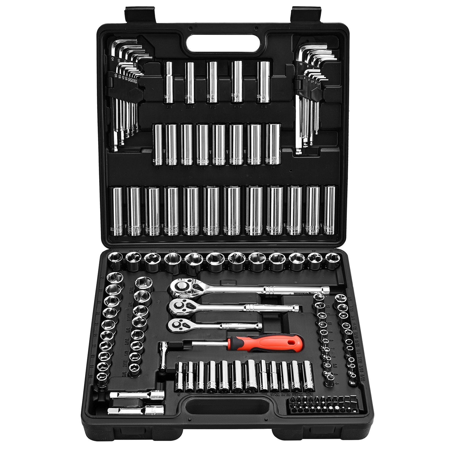 Socket Set, 149 Pieces, 3/8 & 1/4 & 1/2 inch Drive Socket and Ratchet Set, SAE and Metric, Deep and Shallow, Mechanic Tool Kit with Bits, Accessories, Storage Case, CR-V Alloy Steel, for Repair