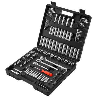 Socket Set, 149 Pieces, 3/8 & 1/4 & 1/2 inch Drive Socket and Ratchet Set, SAE and Metric, Deep and Shallow, Mechanic Tool Kit with Bits, Accessories, Storage Case, CR-V Alloy Steel, for Repair