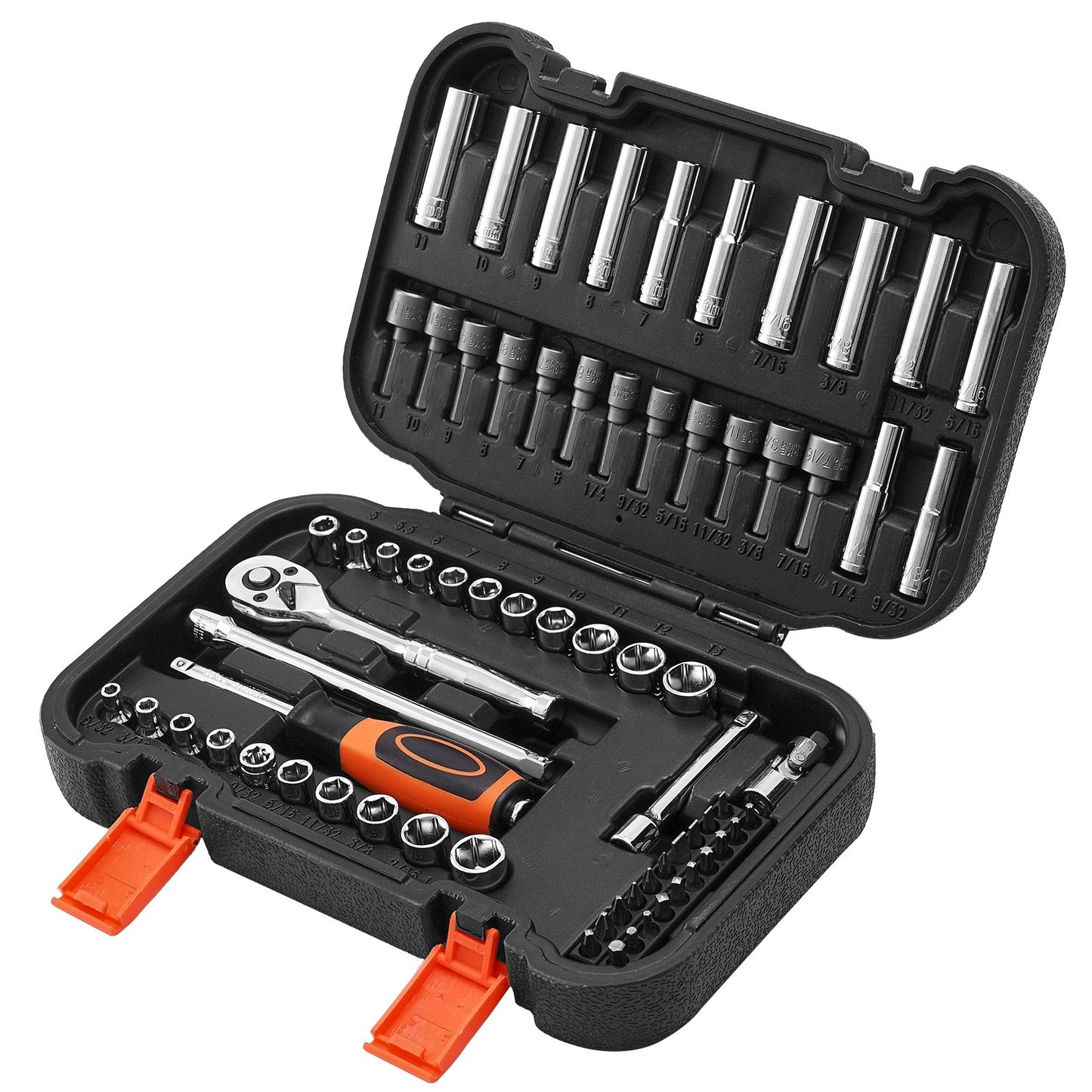Socket Set, 70 Pieces, 1/4 inch Drive Socket and Ratchet Set, SAE and Metric, Deep and Shallow, Mechanic Tool Kit with Bits, Accessories and Storage Case, CR-V Alloy Steel, for Automotive Repair