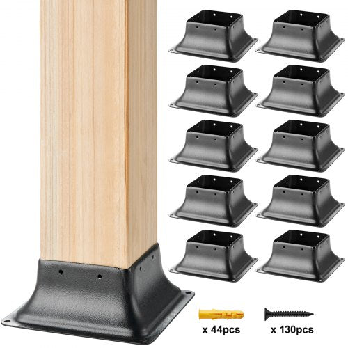 Post Base 4x4 10Pcs, Internal 3.6"x3.6" Heavy Duty Powder-Coated Steel Post Bracket Fit for Standard Wood Post Anchor, Decking Post Base for Deck Porch Handrail Railing Support