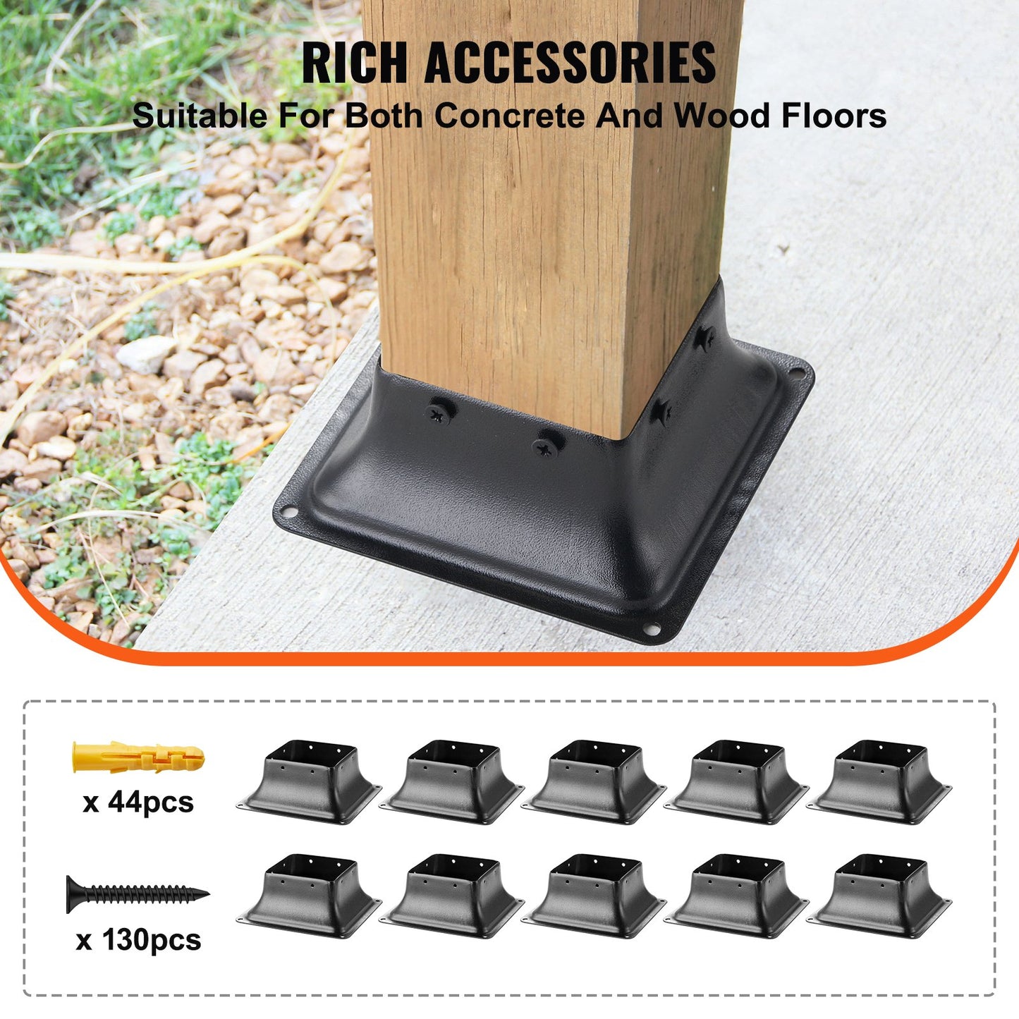 101,6 x 101,6 mm Pfostensockel, 10 Stück, innen 91 x 91 mm, robuste Pfostenhalterung aus pulverbeschichtetem Stahl. Passend für Standard-Holzpfostenanker, Terrassenpfostensockel für Terrassen-Veranda-Handlaufgeländer.