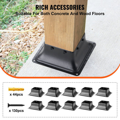 101,6 x 101,6 mm Pfostensockel, 10 Stück, innen 91 x 91 mm, robuste Pfostenhalterung aus pulverbeschichtetem Stahl. Passend für Standard-Holzpfostenanker, Terrassenpfostensockel für Terrassen-Veranda-Handlaufgeländer.