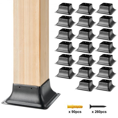 4x4 Post Base 20Pcs, Internal 3.6"x3.6" Heavy Duty Powder-Coated Steel Post Bracket Fit for Standard Wood Post Anchor, Decking Post Base for Deck Porch Handrail Railing Support