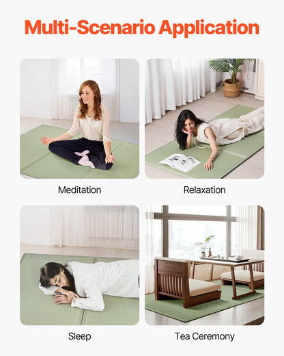 Japanese Tatami Mat, Full Size Foldable Japanese Tatami Mattress( Natural Rush Grass), Japanese Floor Mattress with Non-Slip Backing & Fresh Scent, Futon Mattress for Sleeping Meditation Yoga