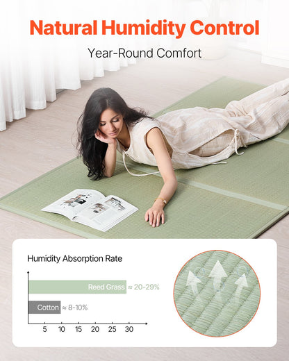 Japanese Tatami Mat Queen Foldable and Non-Slip Rush Grass Tatami Mattress