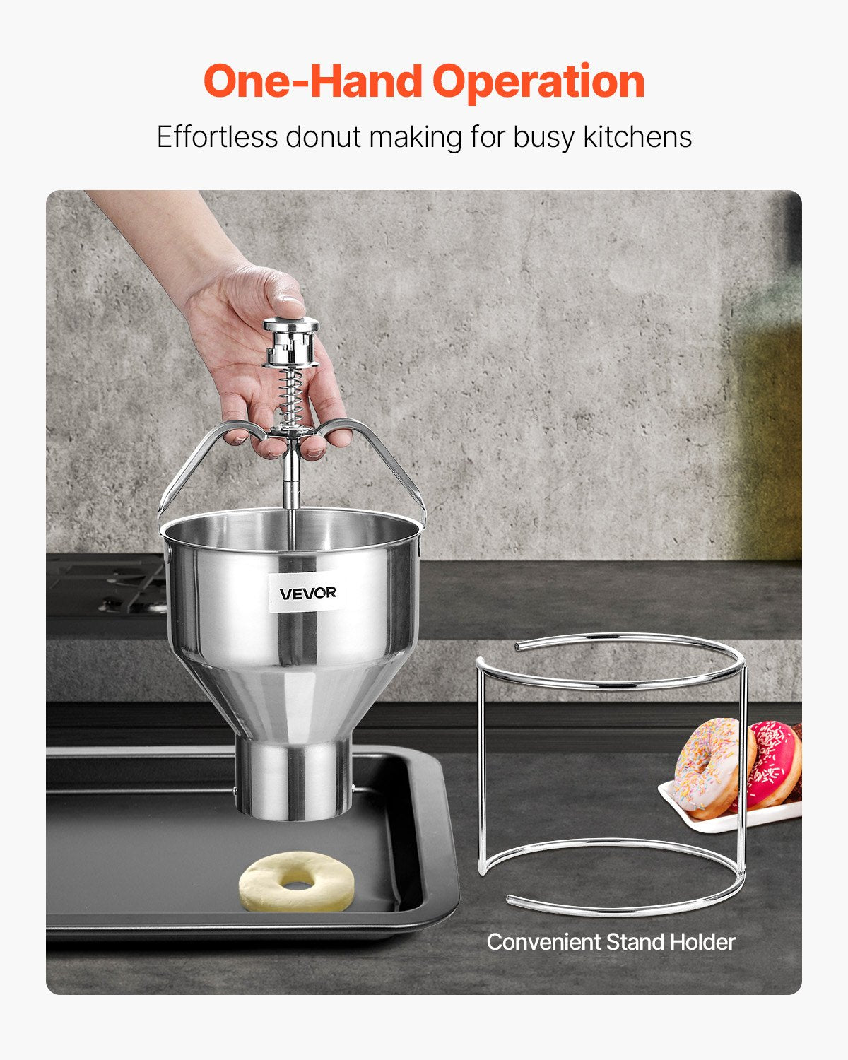 Donut Depositor, Large Capacity Manual Donuts Dropper, 304 Stainless Steel Commercial Batter Dispenser, 6 Thicknesses Adjustment Doughnut Hopper with Stand, For Restaurant Cafe Bakery Kitchen