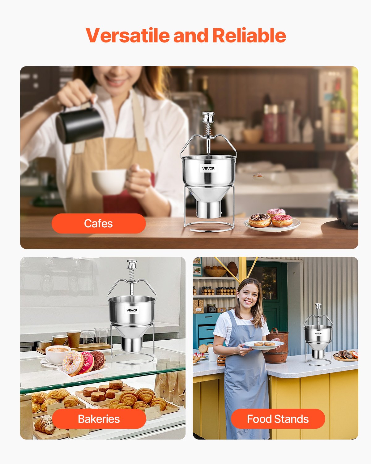 Donut Depositor, Large Capacity Manual Donuts Dropper, 304 Stainless Steel Commercial Batter Dispenser, 6 Thicknesses Adjustment Doughnut Hopper with Stand, For Restaurant Cafe Bakery Kitchen