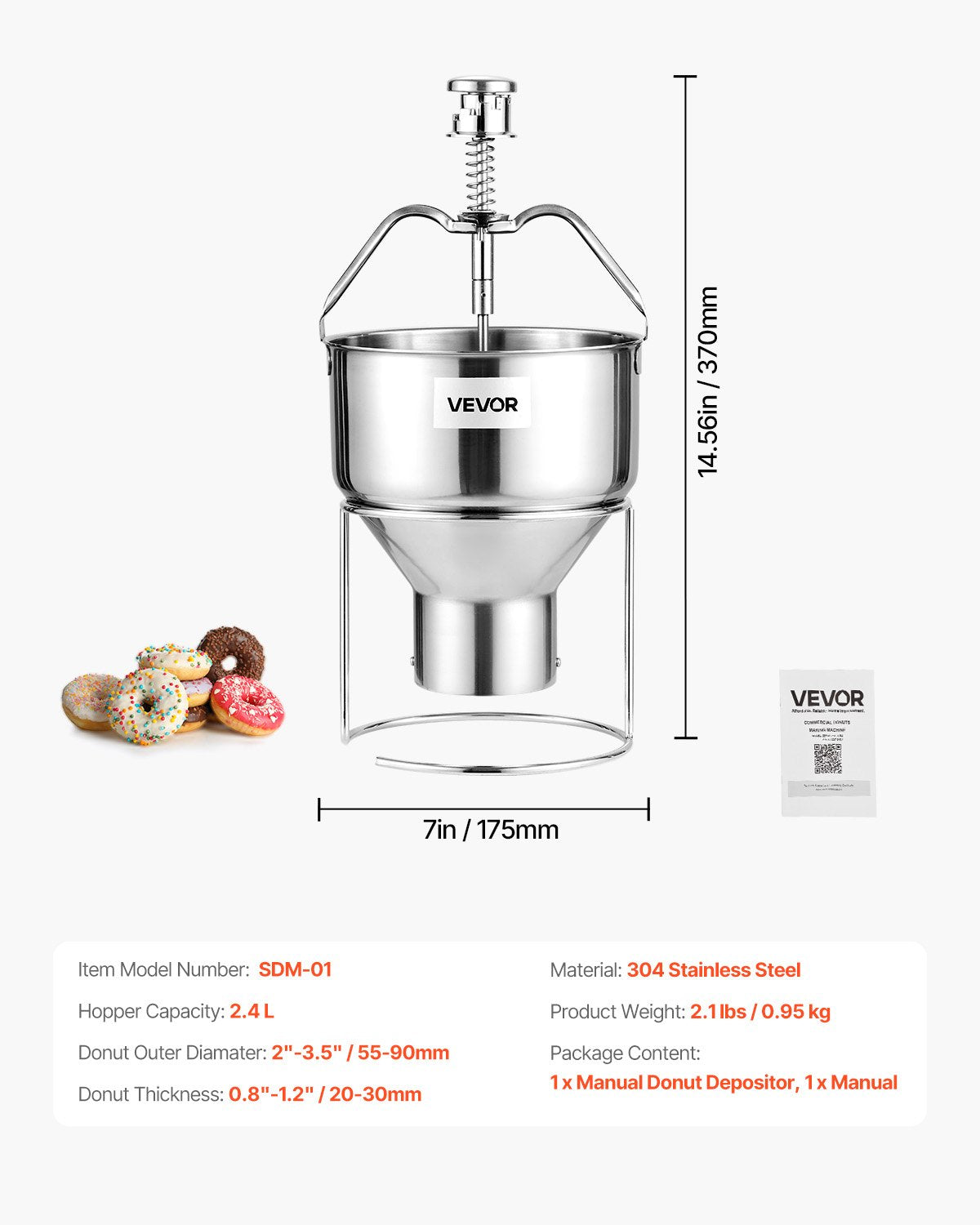 Donut Depositor, Large Capacity Manual Donuts Dropper, 304 Stainless Steel Commercial Batter Dispenser, 6 Thicknesses Adjustment Doughnut Hopper with Stand, For Restaurant Cafe Bakery Kitchen