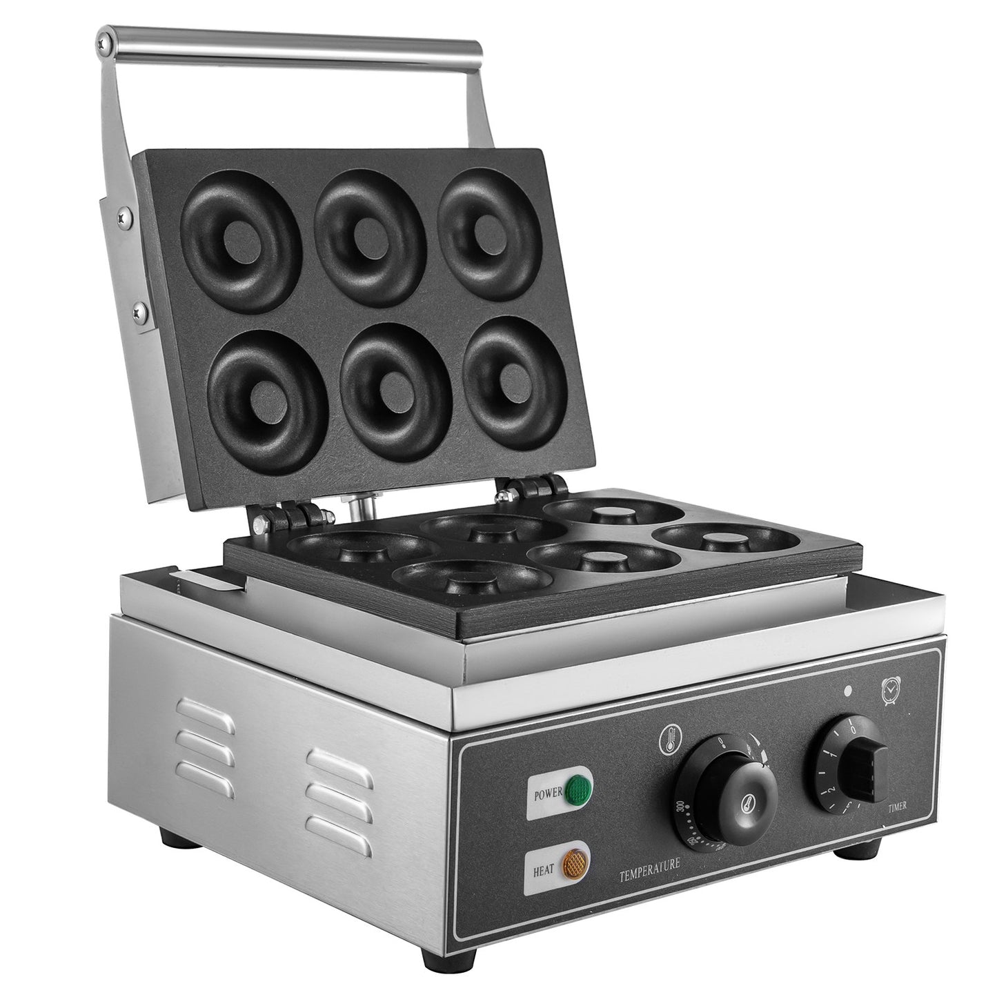 110V Commercial Waffle Donut Machine 6 Holes Double-Sided Heating 50-300℃, Electric Doughnut Maker 1550W, Non-stick Donut MakerTeflon-Coating for Professional Kitchen (Depth:0.55\",Dia:2.95\")