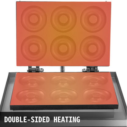 110V Commercial Waffle Donut Machine 6 Holes Double-Sided Heating 50-300℃, Electric Doughnut Maker 1550W, Non-stick Donut MakerTeflon-Coating for Professional Kitchen (Depth:0.55\",Dia:2.95\")