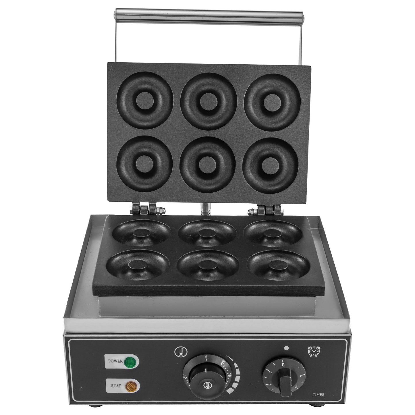 110V Commercial Waffle Donut Machine 6 Holes Double-Sided Heating 50-300℃, Electric Doughnut Maker 1550W, Non-stick Donut MakerTeflon-Coating for Professional Kitchen (Depth:0.55\",Dia:2.95\")