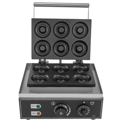 110V Commercial Waffle Donut Machine 6 Holes Double-Sided Heating 50-300℃, Electric Doughnut Maker 1550W, Non-stick Donut MakerTeflon-Coating for Professional Kitchen (Depth:0.55\",Dia:2.95\")