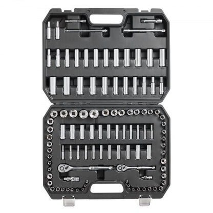 Socket Set, 1/4" and 3/8" Drive Socket and Ratchet Set, 6-Point Socket Opening, 106 Pcs Tool Set SAE and Metric, Deep and Standard Sockets, 5/32-1 in, 5-19 mm, with Accessories, Storage Case