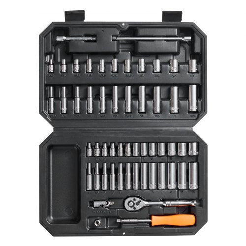 Socket Set, 1/4 Inch Drive Socket and Ratchet Set, 6-Point Socket Opening, 54 Pieces Tool Set SAE and Metric, Deep and Standard Sockets, 5/32-9/16 in, 4-14 mm, with Accessories, Storage Case
