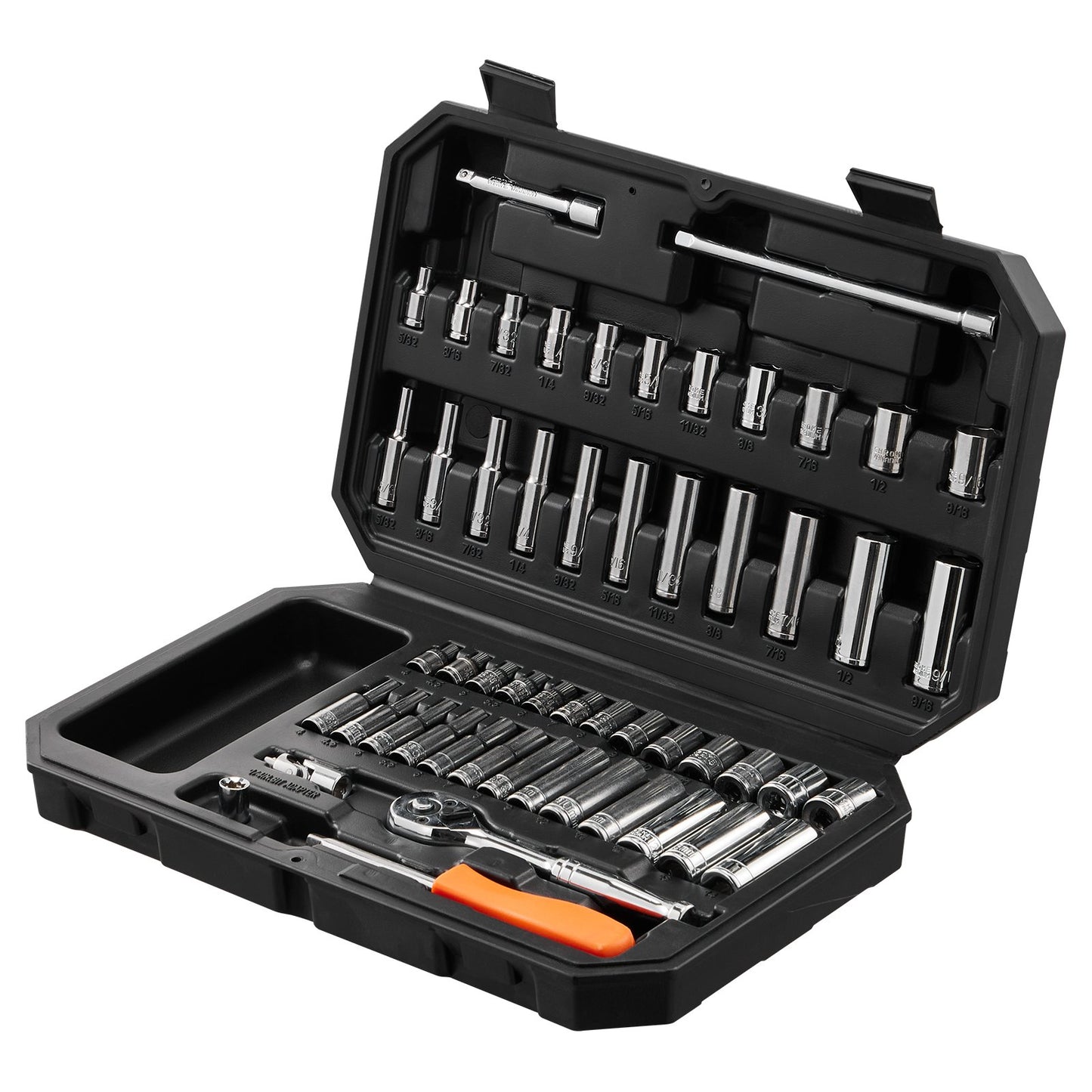 Socket Set, 1/4 Inch Drive Socket and Ratchet Set, 6-Point Socket Opening, 54 Pieces Tool Set SAE and Metric, Deep and Standard Sockets, 5/32-9/16 in, 4-14 mm, with Accessories, Storage Case