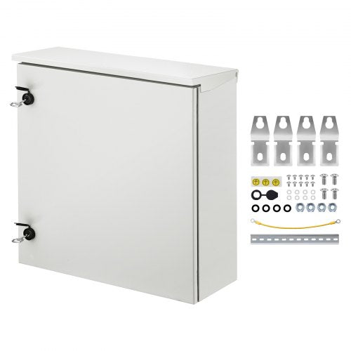 Electrical Enclosure, 24\'\' x 24\'\' x 8\'\', NEMA 4 Outdoor Enclosure, IP65 Waterproof & Dustproof Cold-Rolled Carbon Steel Hinged Junction Box for Outdoor Indoor Use, with Rain H