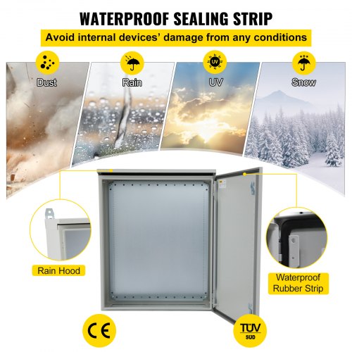 Electrical Enclosure, 60x60x30 cm, UL Certified NEMA 4 Outdoor Enclosure, IP65 Waterproof and Dustproof Cold Rolled Carbon Steel Junction Box with Hinges for Outdoor Indoor Use, with Rain Cover | EU