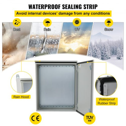 Electrical Enclosure, 60x60x30 cm, UL Certified NEMA 4 Outdoor Enclosure, IP65 Waterproof and Dustproof Cold Rolled Carbon Steel Junction Box with Hinges for Outdoor Indoor Use, with Rain Cover | EU