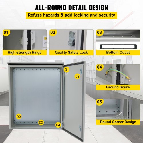 Electrical Enclosure, 60x60x30 cm, UL Certified NEMA 4 Outdoor Enclosure, IP65 Waterproof and Dustproof Cold Rolled Carbon Steel Junction Box with Hinges for Outdoor Indoor Use, with Rain Cover | EU